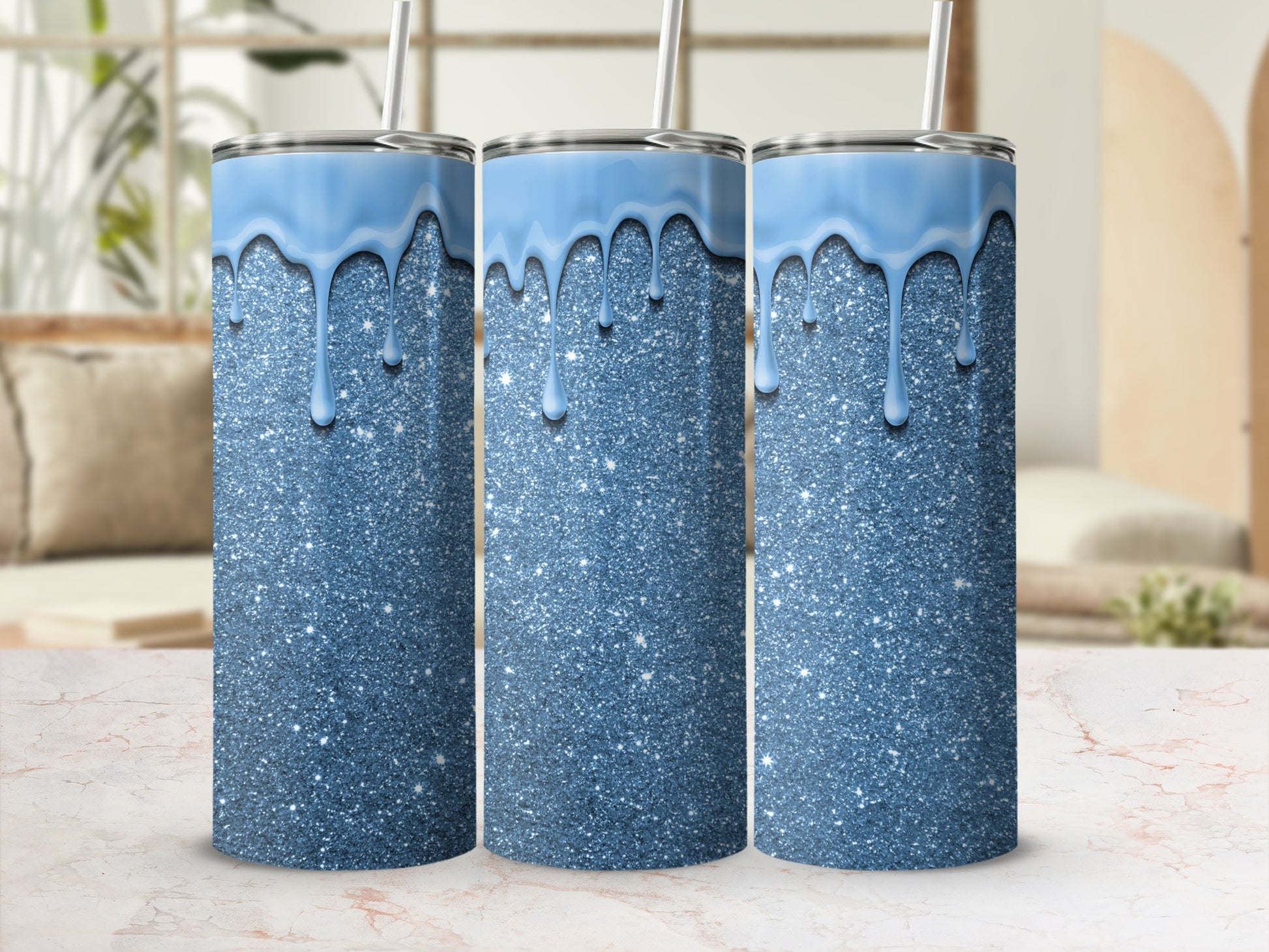 Glitter Blue Drip Tumbler for Stylish Drinkware Product