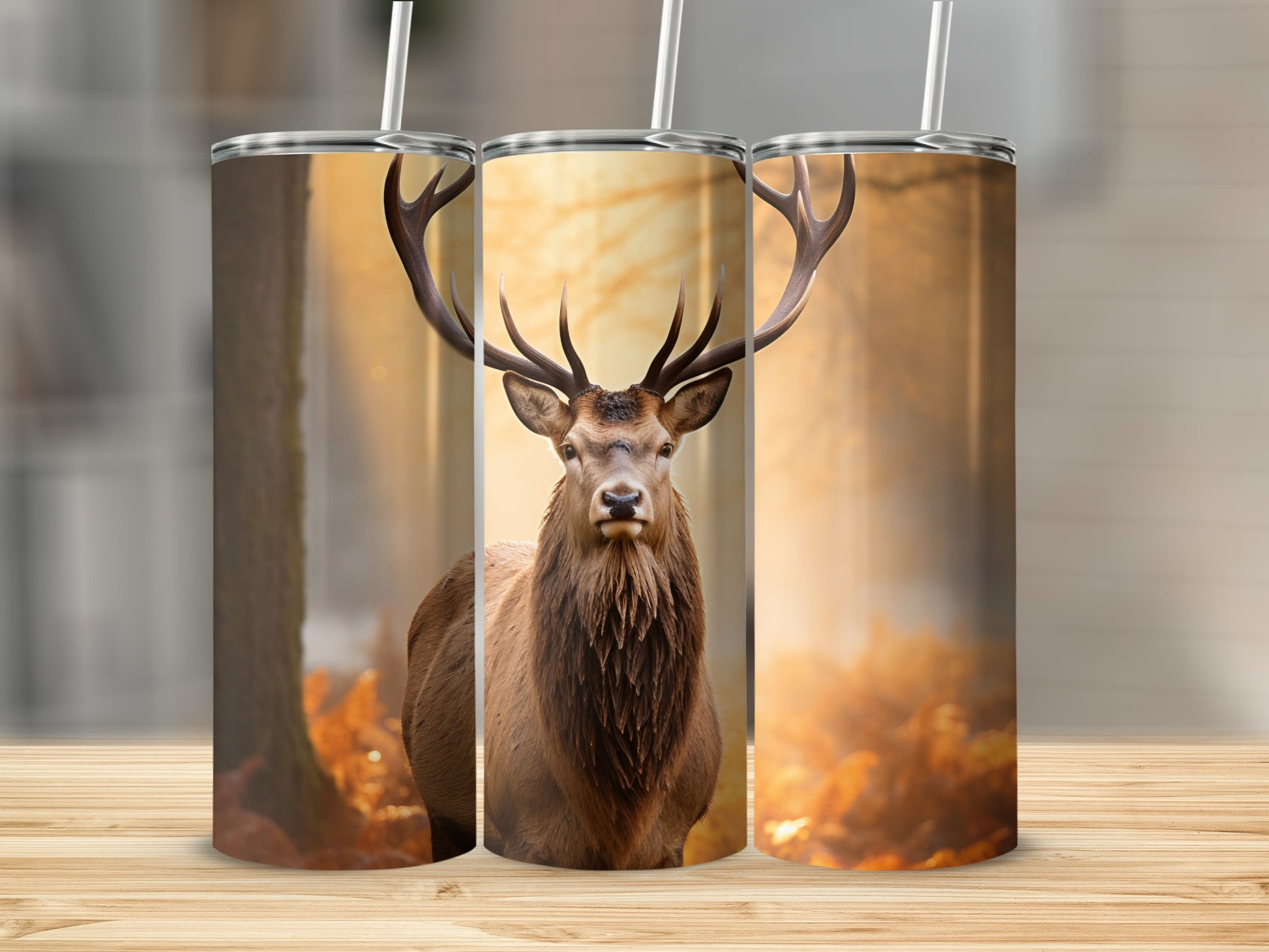 Majestic Deer in Autumn Forest Design Tumbler