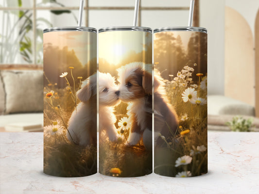 Adorable Kissing Puppies Daisy Meadow Sunset Field product type
