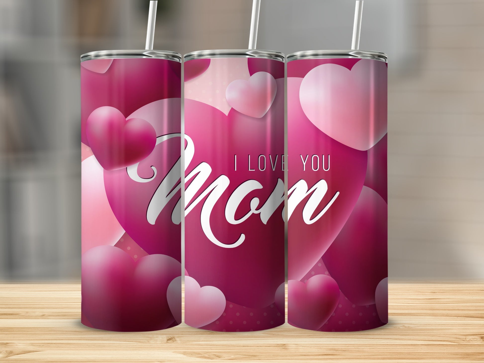 I Love You Mom Heart Design Insulated Tumbler Cup