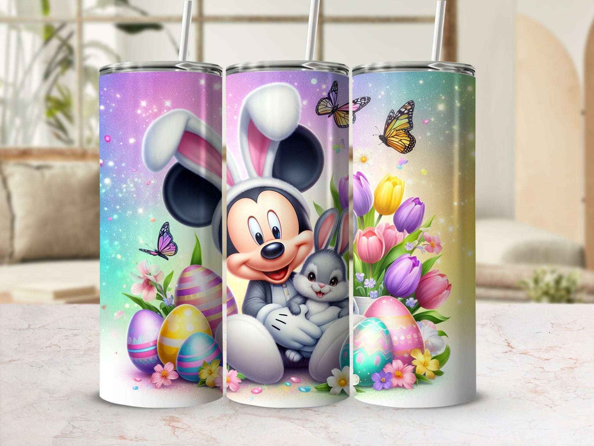Colorful Easter Themed Tumbler with Cute Cartoon Design