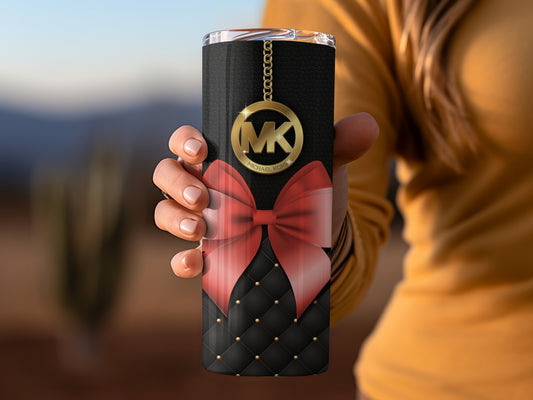 Stylish Black Tumbler with Red Bow and Gold Pendant