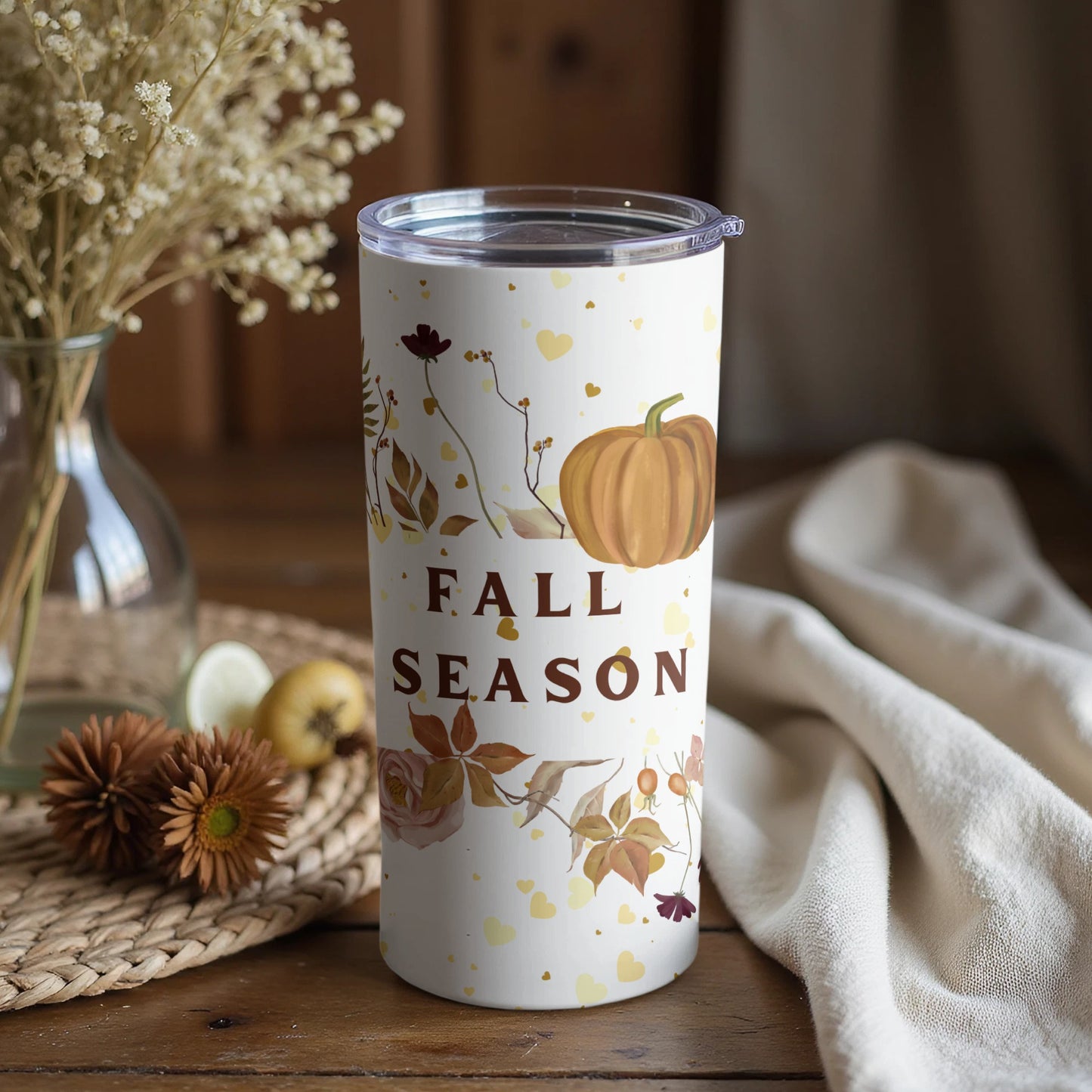 Fall Season Themed Pumpkin Floral Design Tumbler
