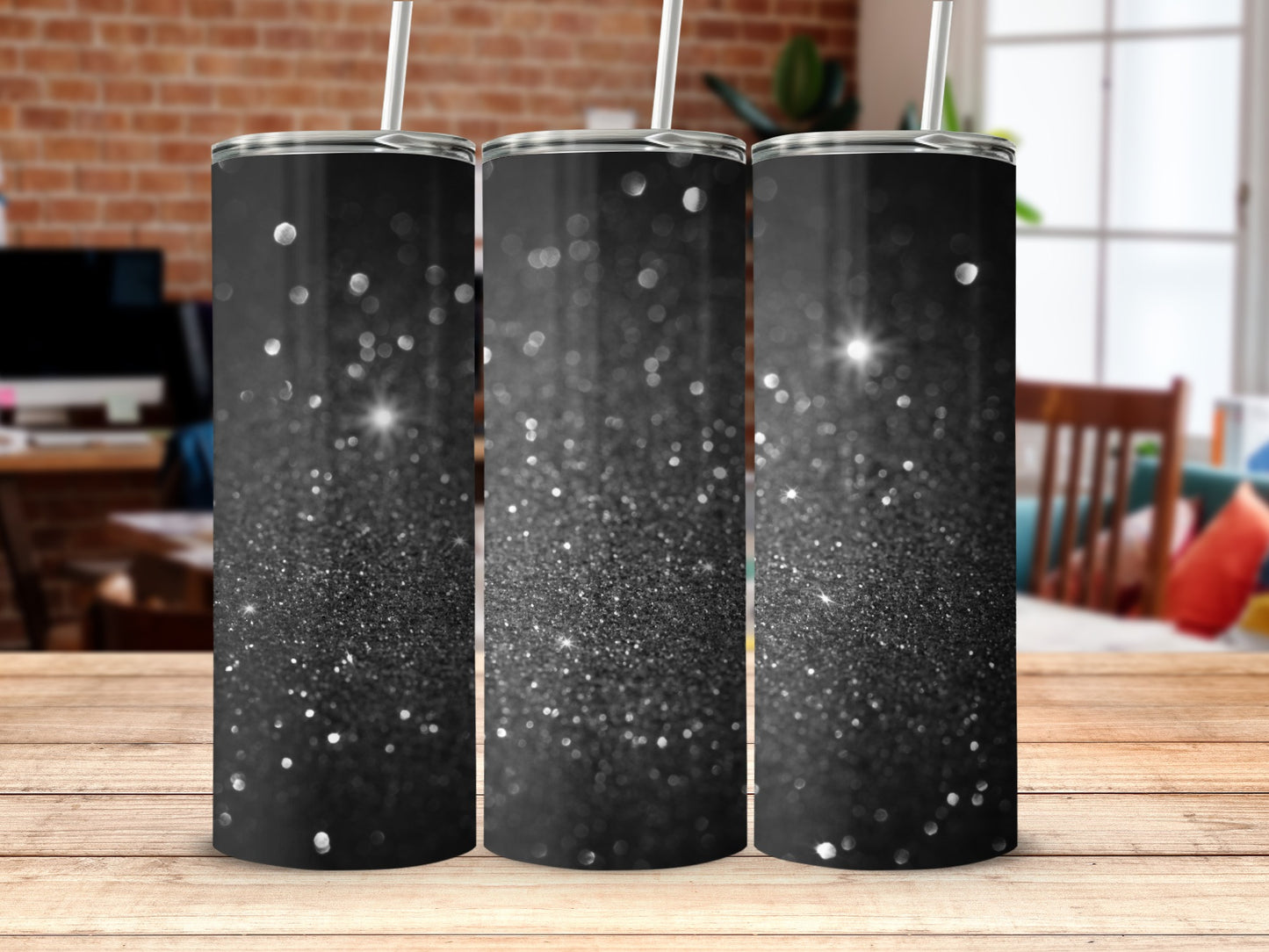 Glittering Sparkle Effect Tumbler with Straw