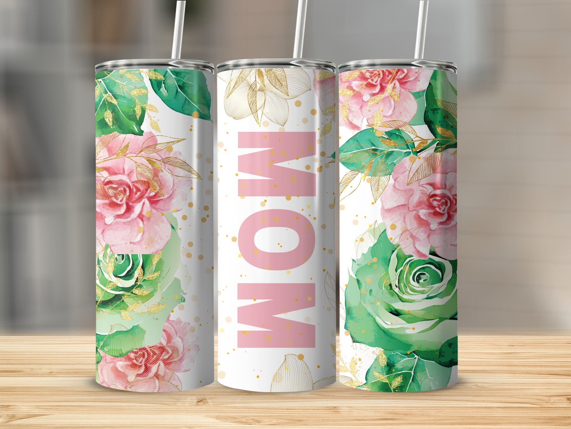 Floral Watercolor Design MOM Print Tumbler Drinkware