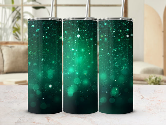 Sparkling Green Starry Night Design Tumbler