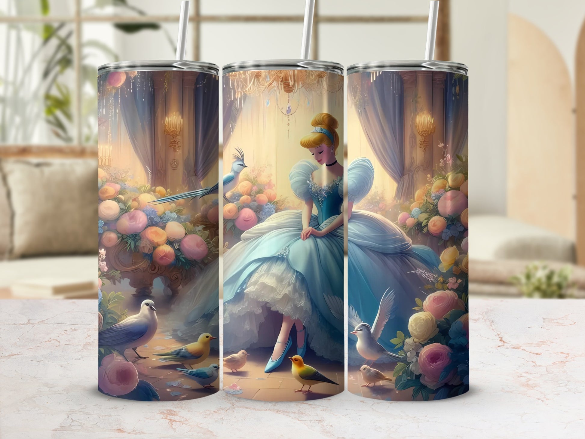 Enchanting Princess in Floral Garden Tumbler Design