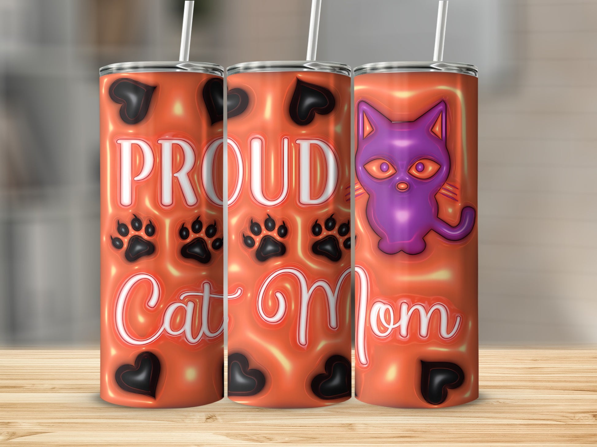 Proud Cat Mom Purple Cat Paw Prints Orange Glow product type