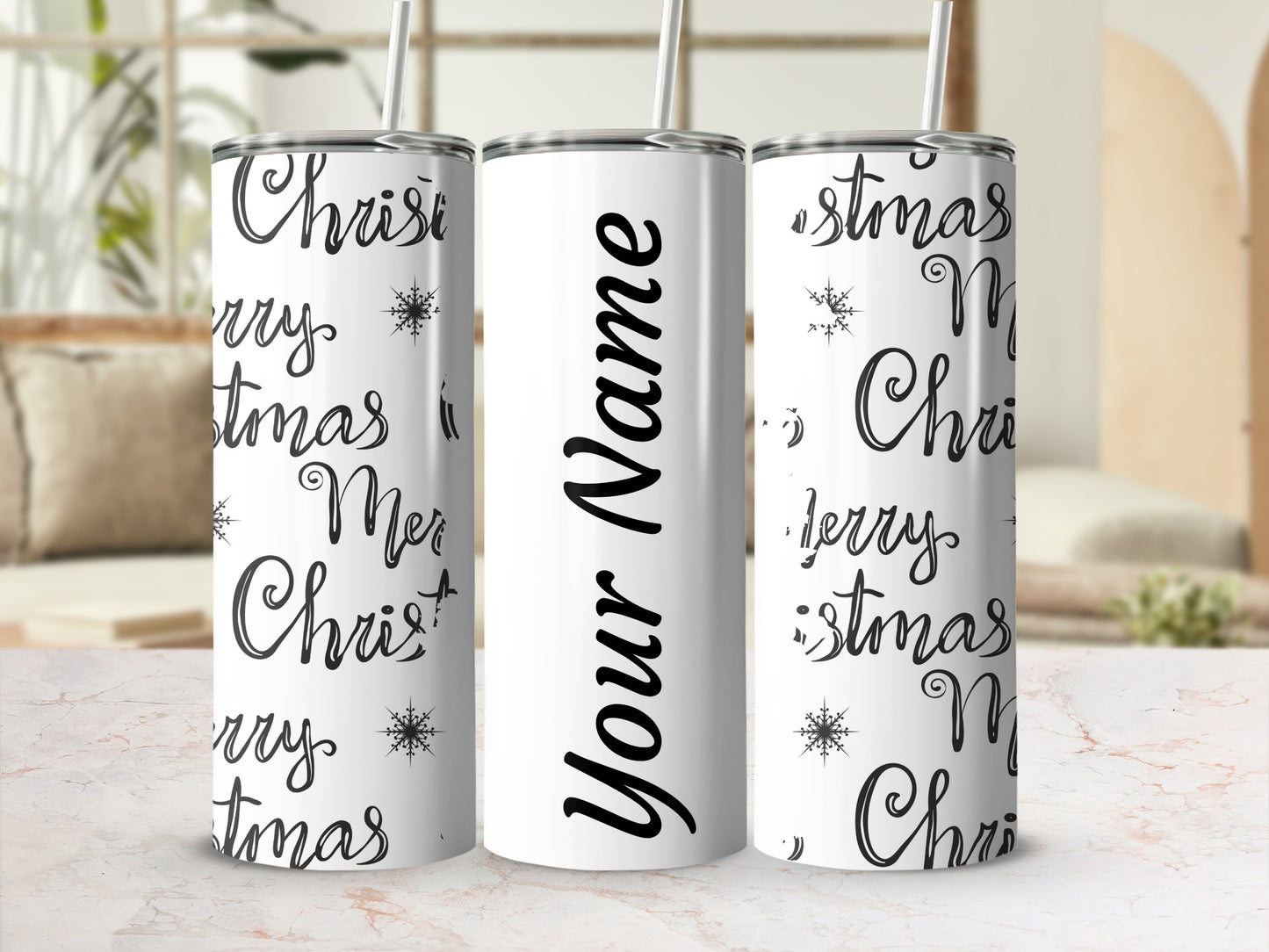 Personalized Merry Christmas Tumbler with Custom Name
