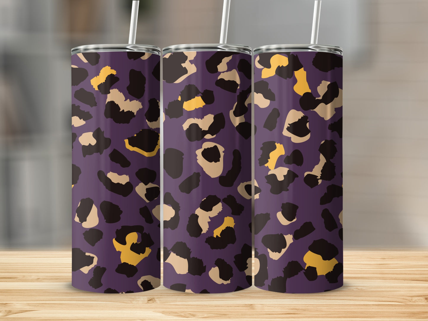 Purple and Black Leopard Print Stainless Steel Tumbler