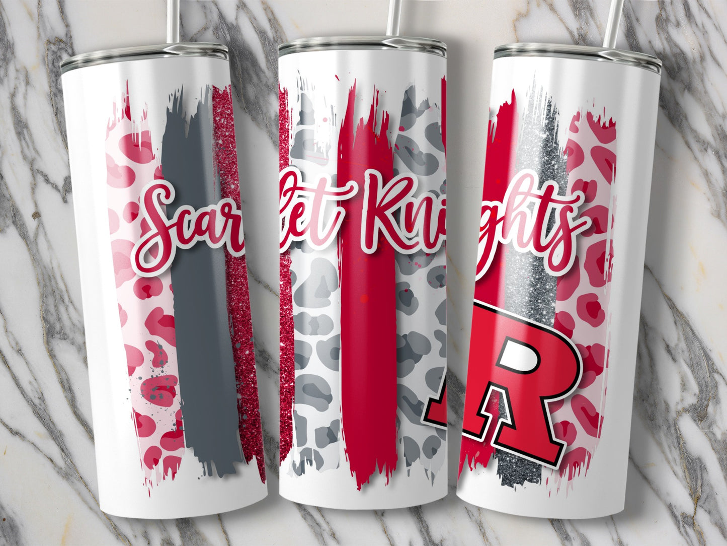 Scarlet Knights Team R Distressed Stripes Design Tumblers