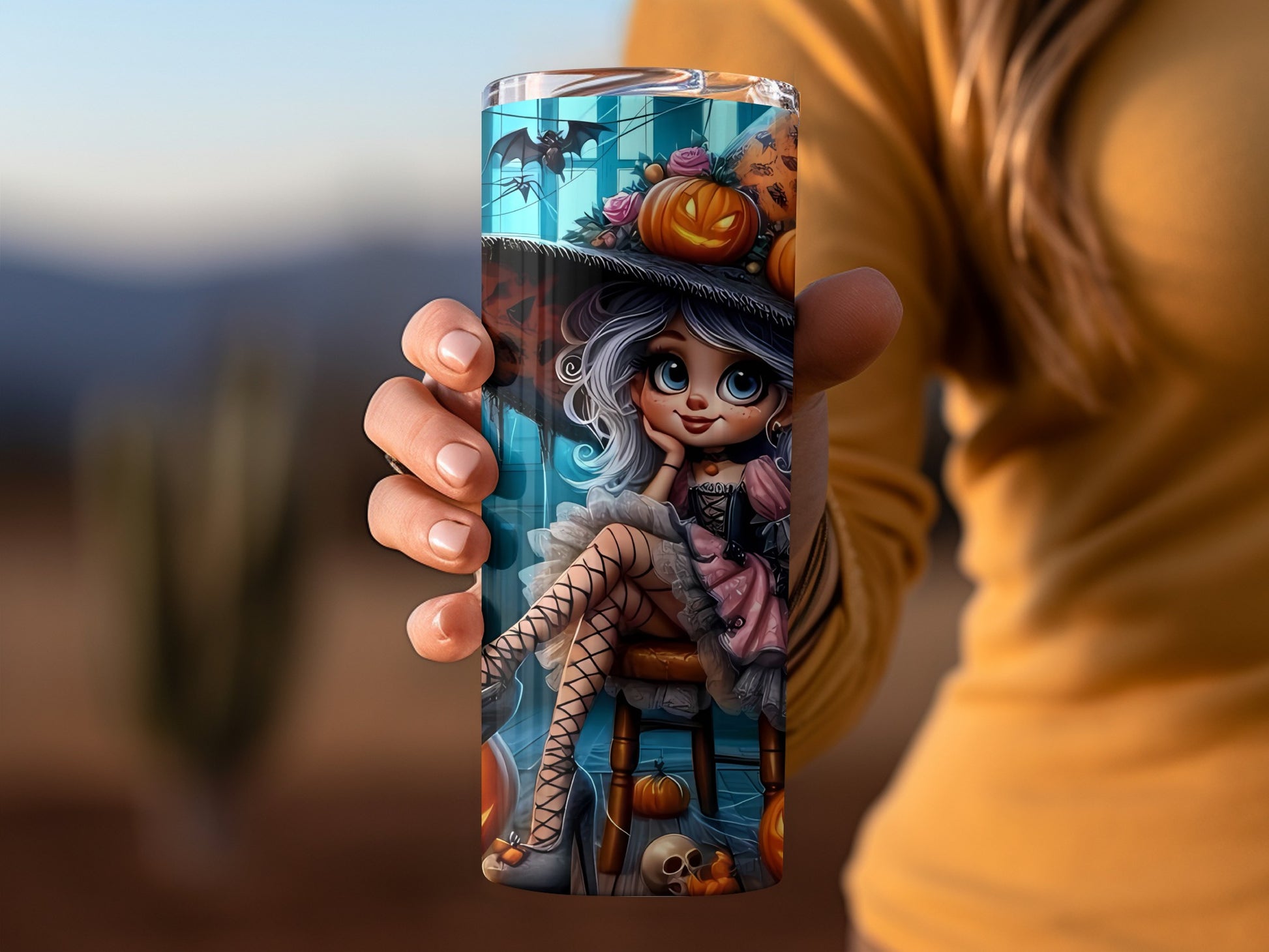 Cute Halloween Witch Artwork on Stainless Steel Tumbler