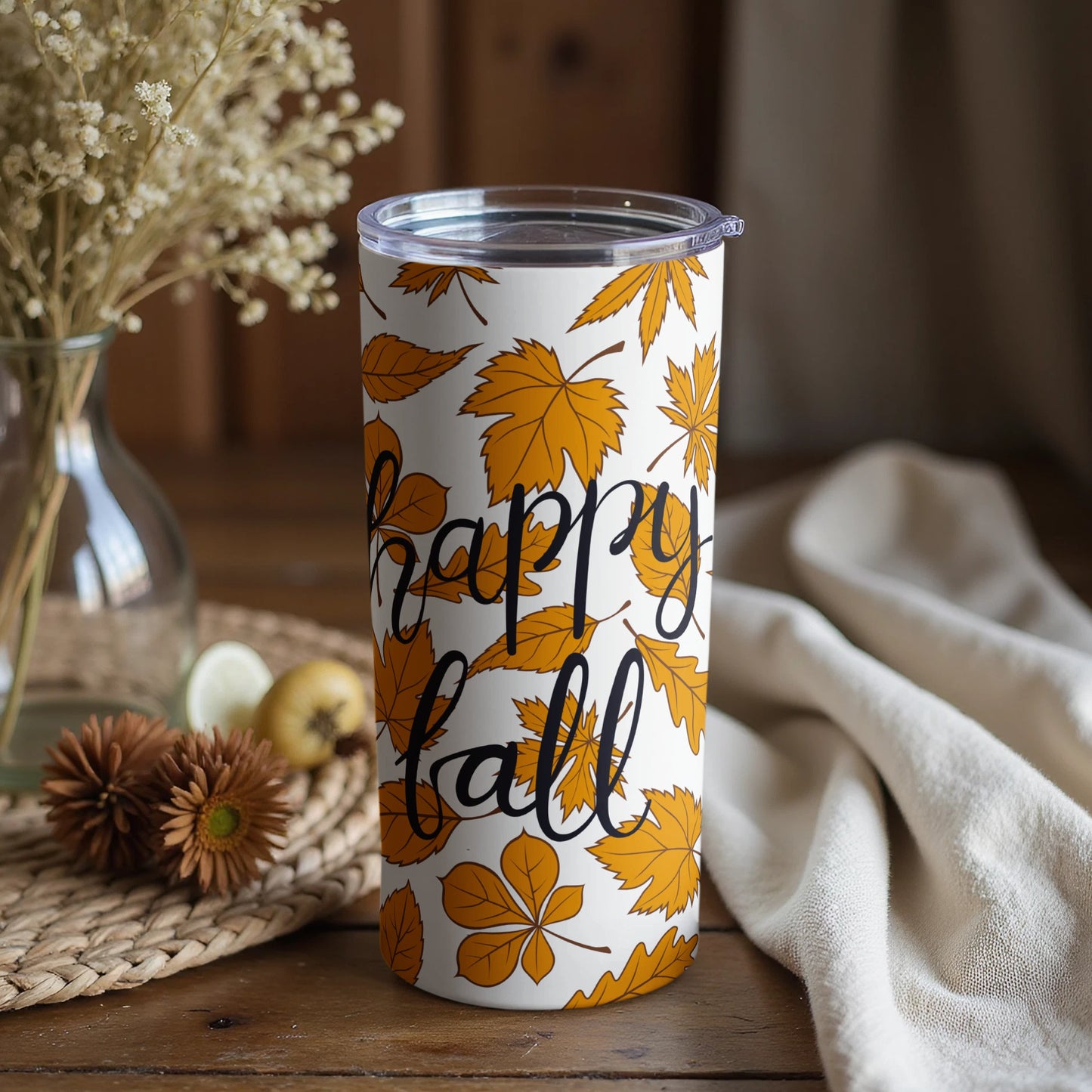 'Happy Fall' Autumn Leaves Design Insulated Tumbler