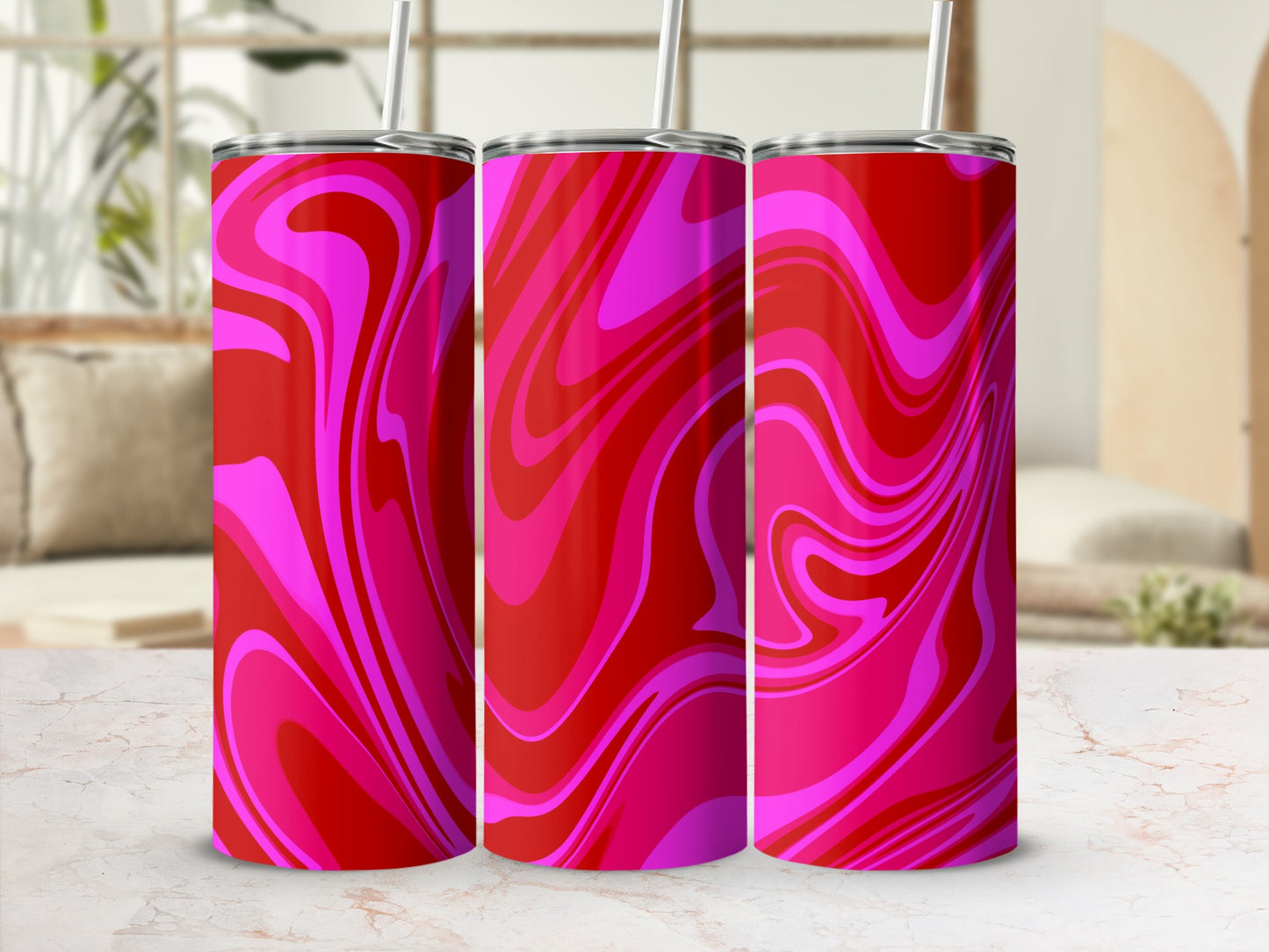 Red and Pink Swirl Design Stainless Steel Tumbler