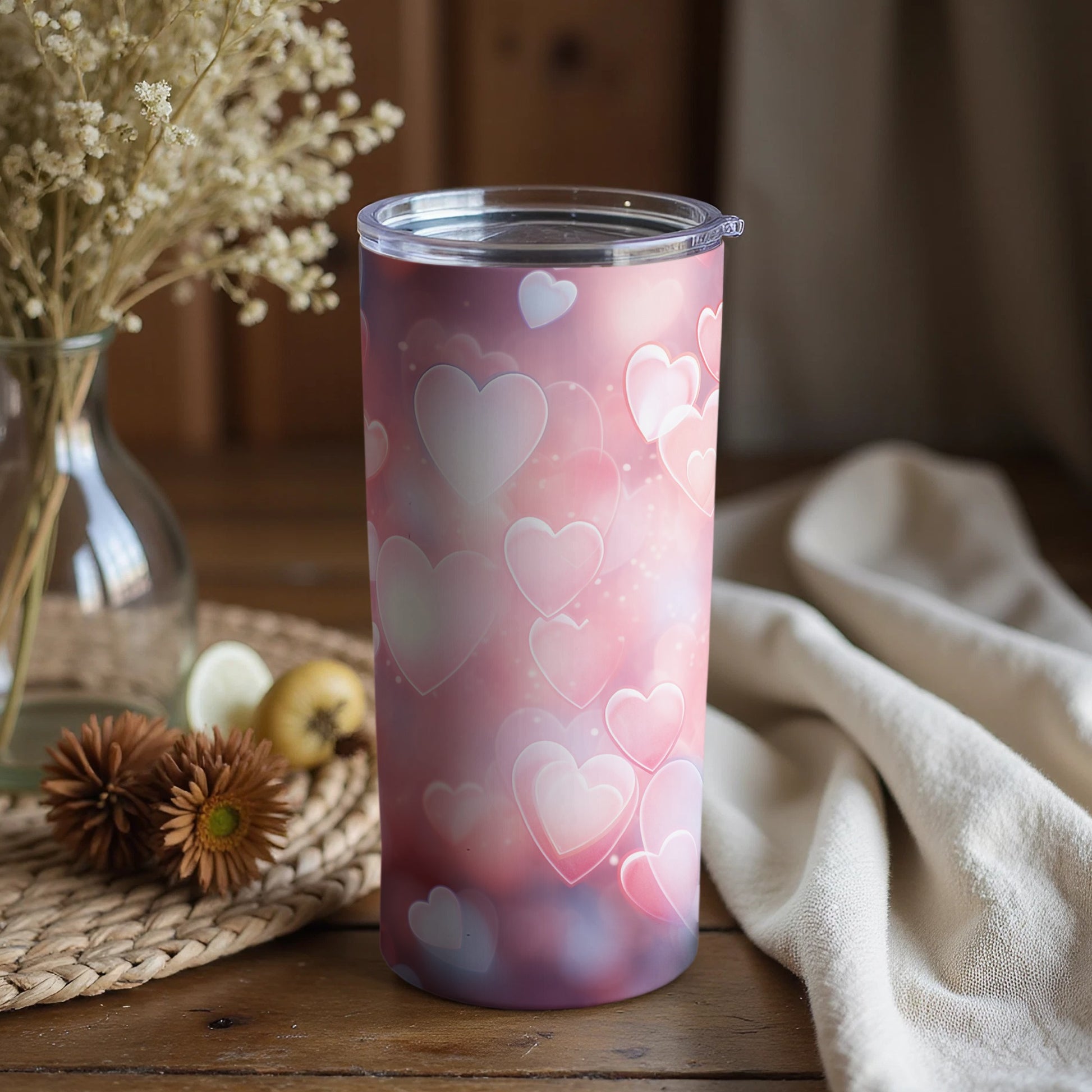 Pink Heart Pattern Insulated Tumbler 20oz Cup