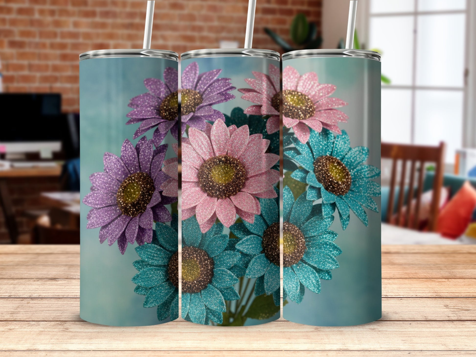 Colorful Floral Design Three Tumbler Set for Gift