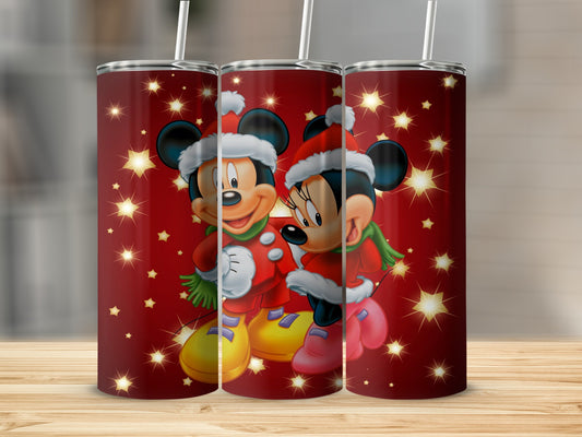 Festive Mickey and Minnie Mouse Holiday Design Tumbler