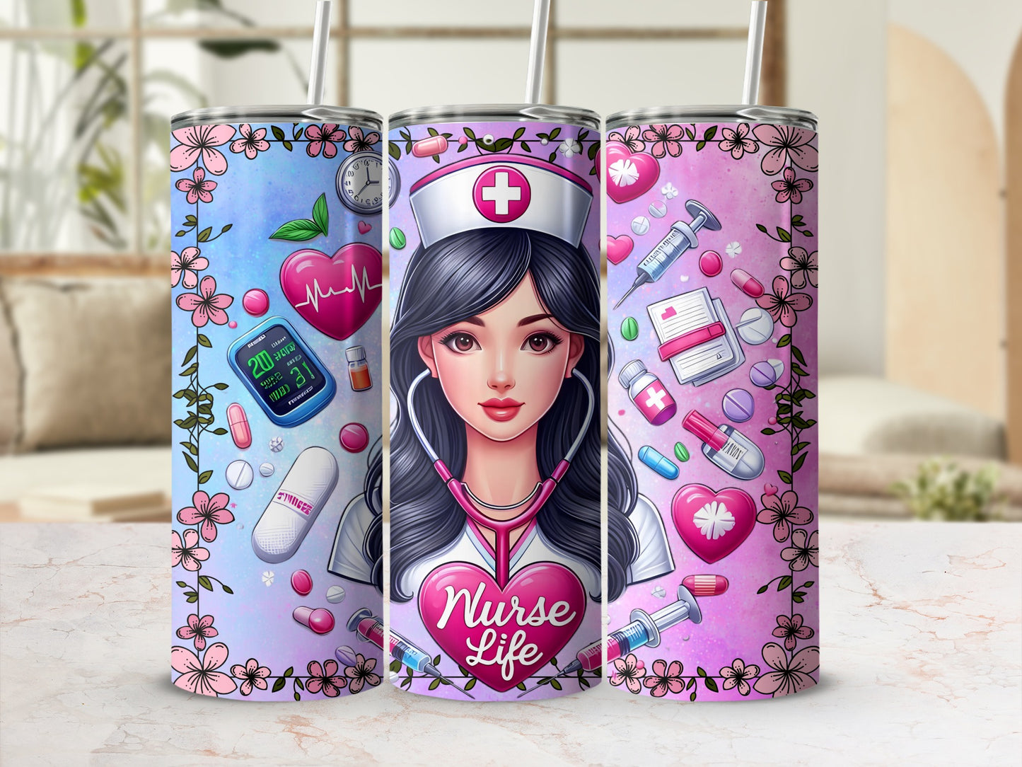 Nurse Life Custom Tumbler with Medical Theme Artwork