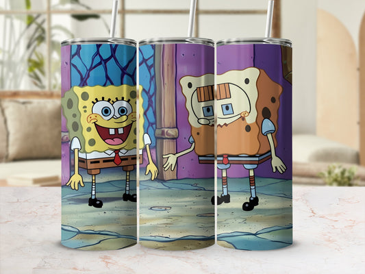 Three tumblers featuring Spongebob Squarepants characters in a cartoon underwater scene.