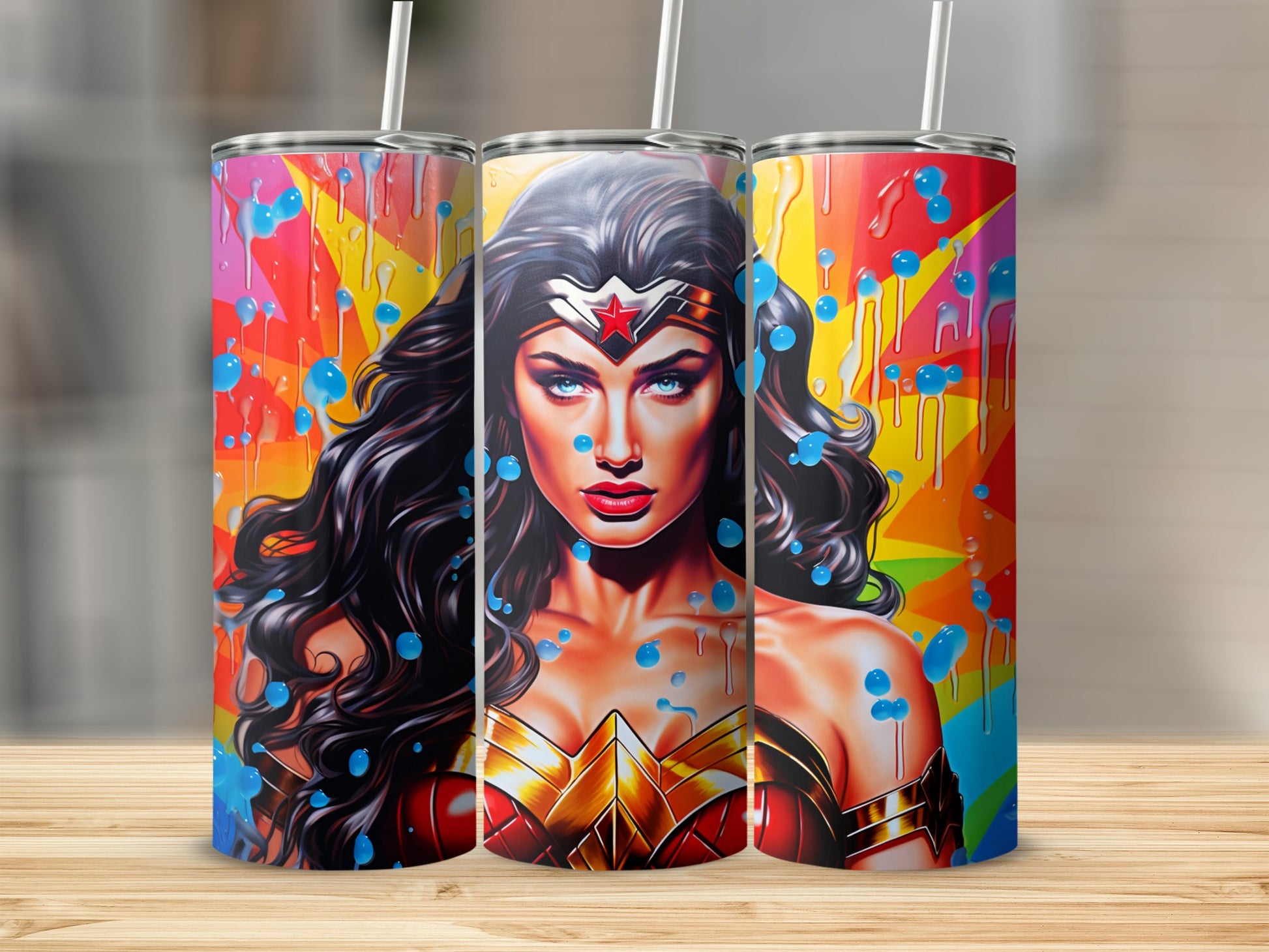 Vibrant Wonder Woman Art Tumbler Cup for Superhero Fans