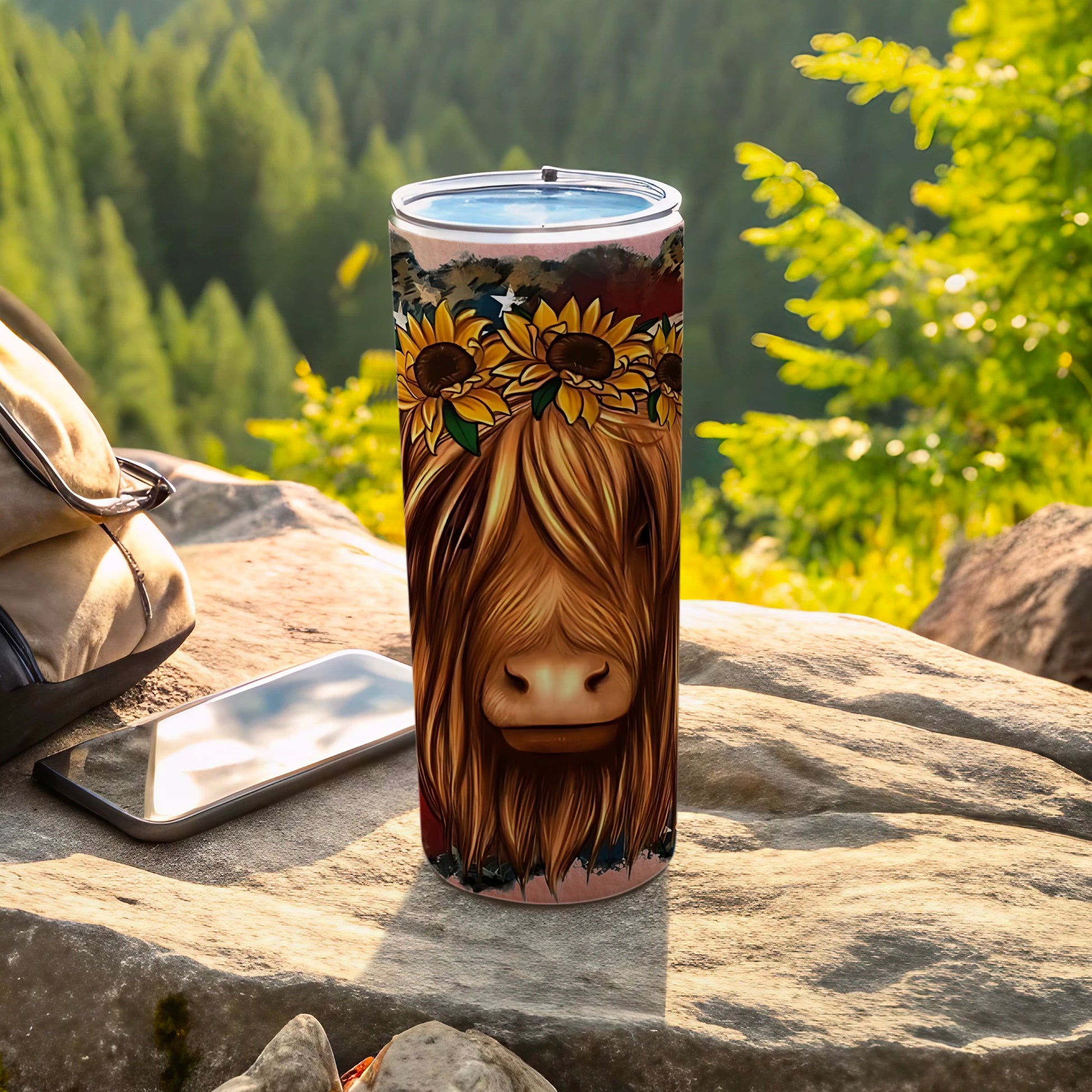Highland Cow and Sunflower Design Tumbler Cup