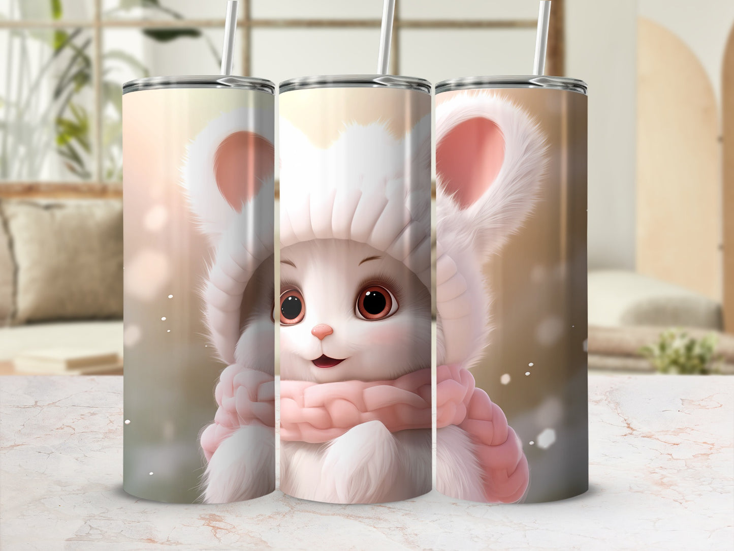 Adorable Cartoon Animal Insulated Tumbler with Straw