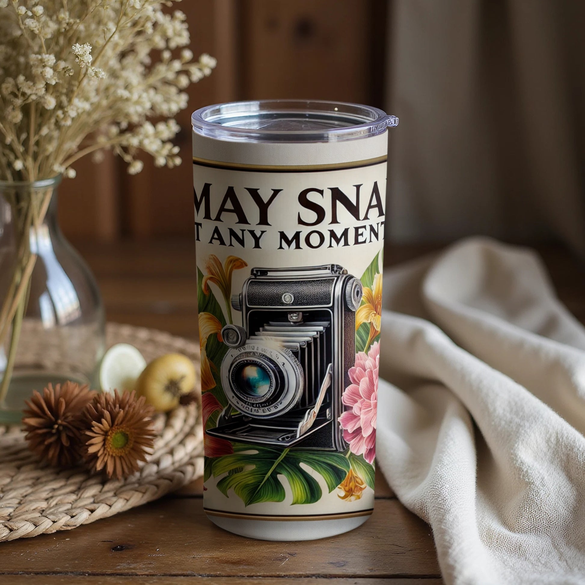 Capture Any Moment Retro Camera Themed Tumbler Cup