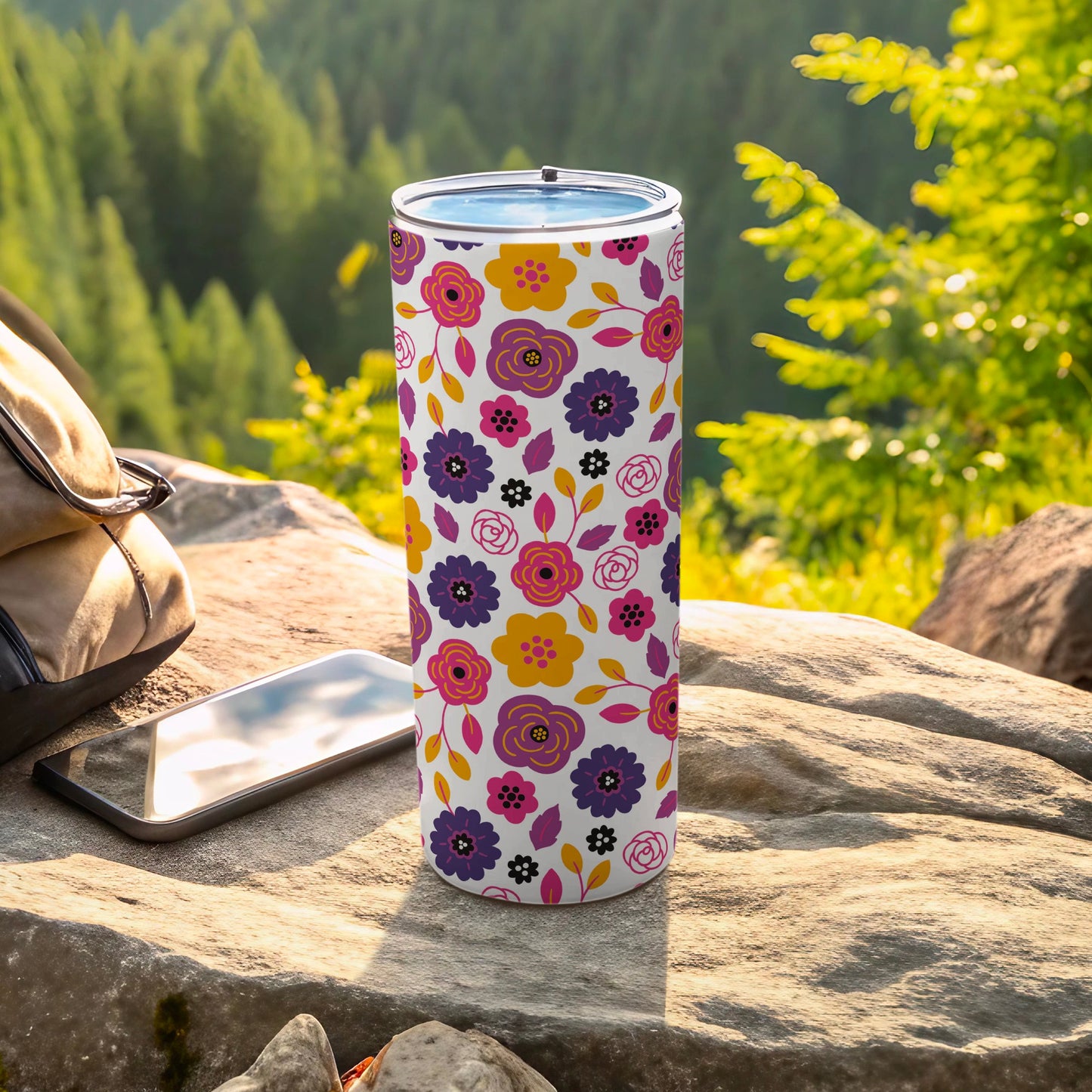 Colorful Floral Design Tall Tumbler for Outdoor Adventures