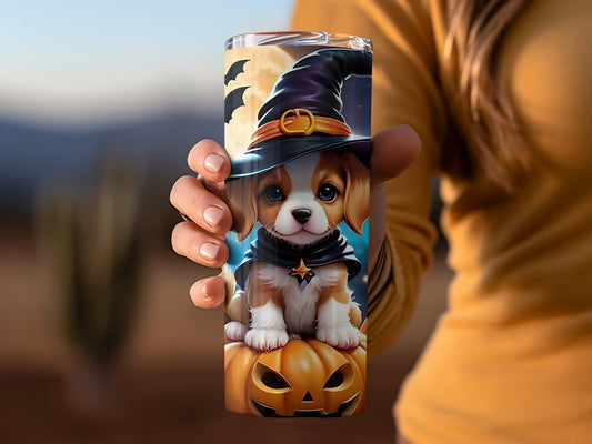 Halloween Puppy With Witch Hat Tumbler