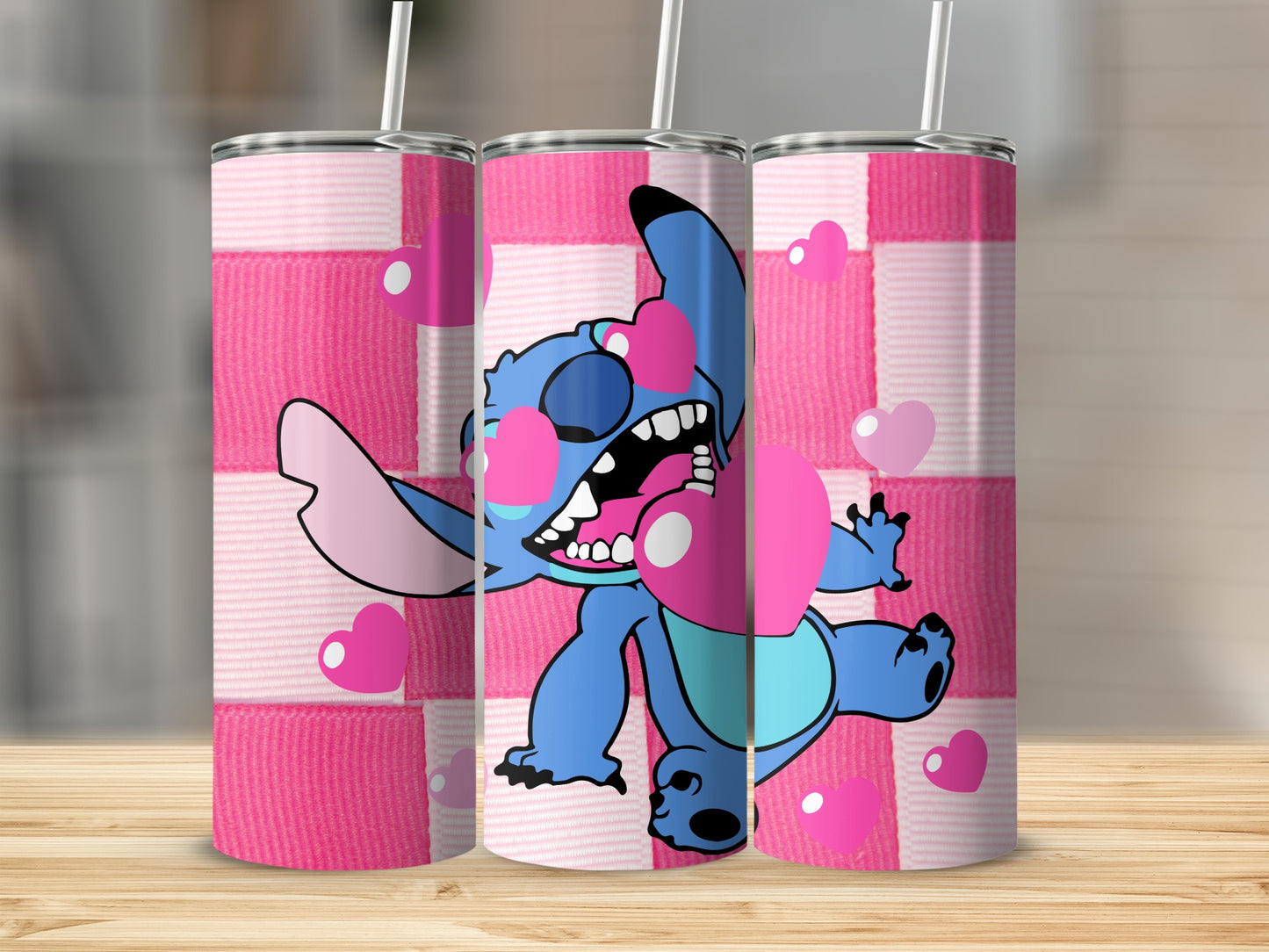 Cute Cartoon Character on Pink Patterned Tumbler Product