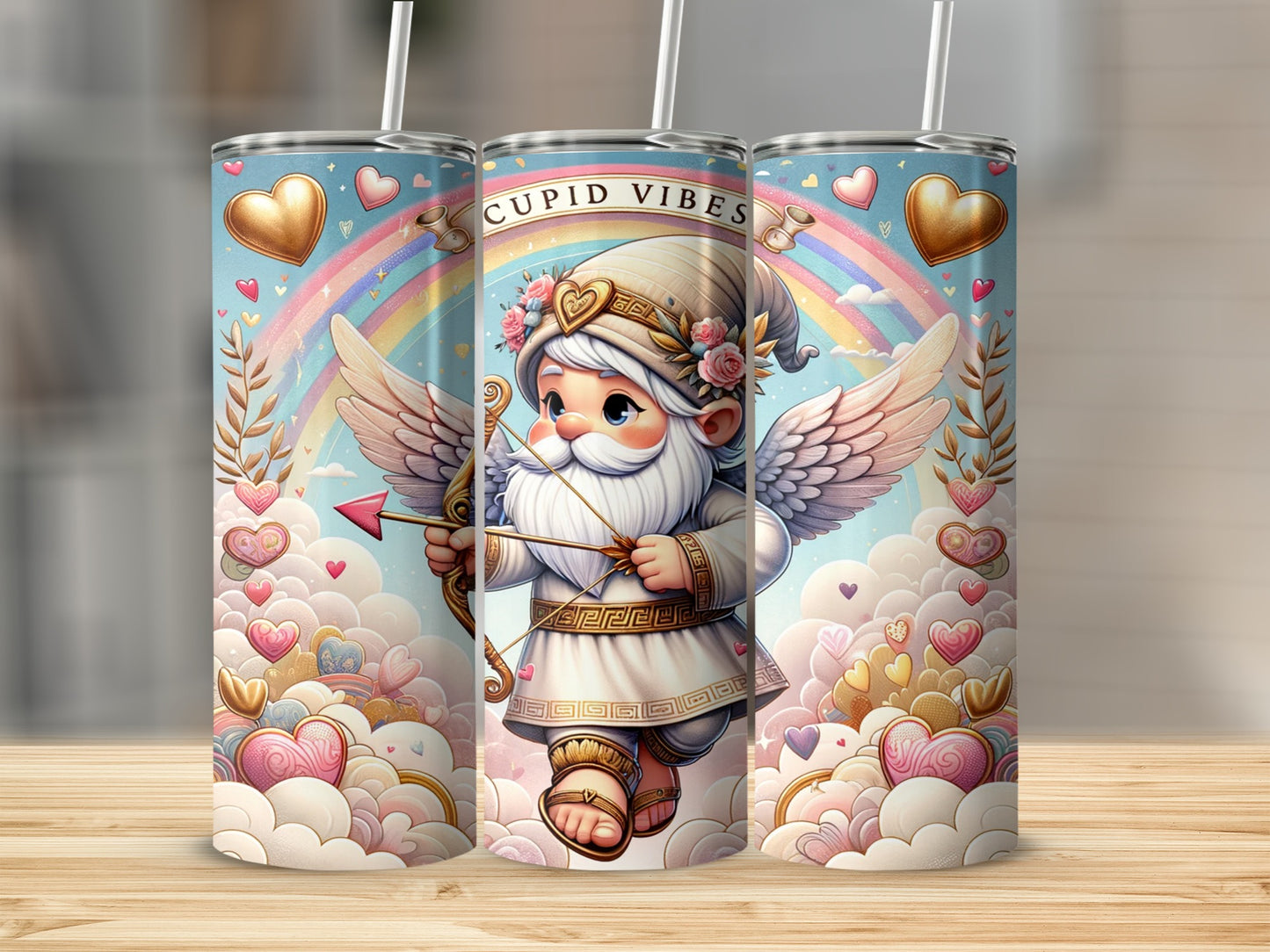 Cupid Vibes Rainbow Gnome Travel Tumbler Cup