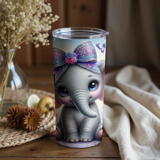 Cute Baby Elephant with Butterfly Design Tumbler