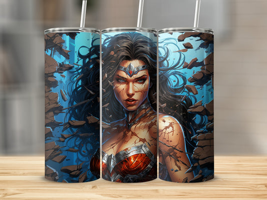 Fierce Warrior Woman Artistic Tumbler Design 20 oz