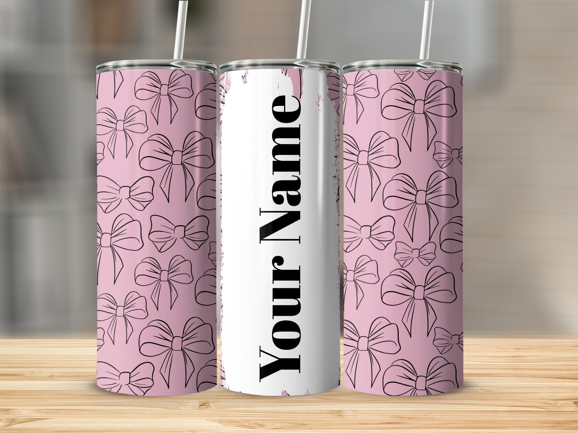 Personalized Pink Bow Design Tumbler with Your Name