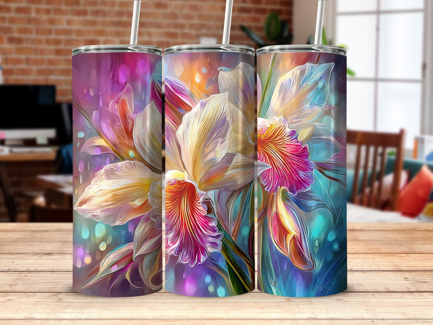 Colorful Orchid Floral Tumbler Stunning Drinkware Design