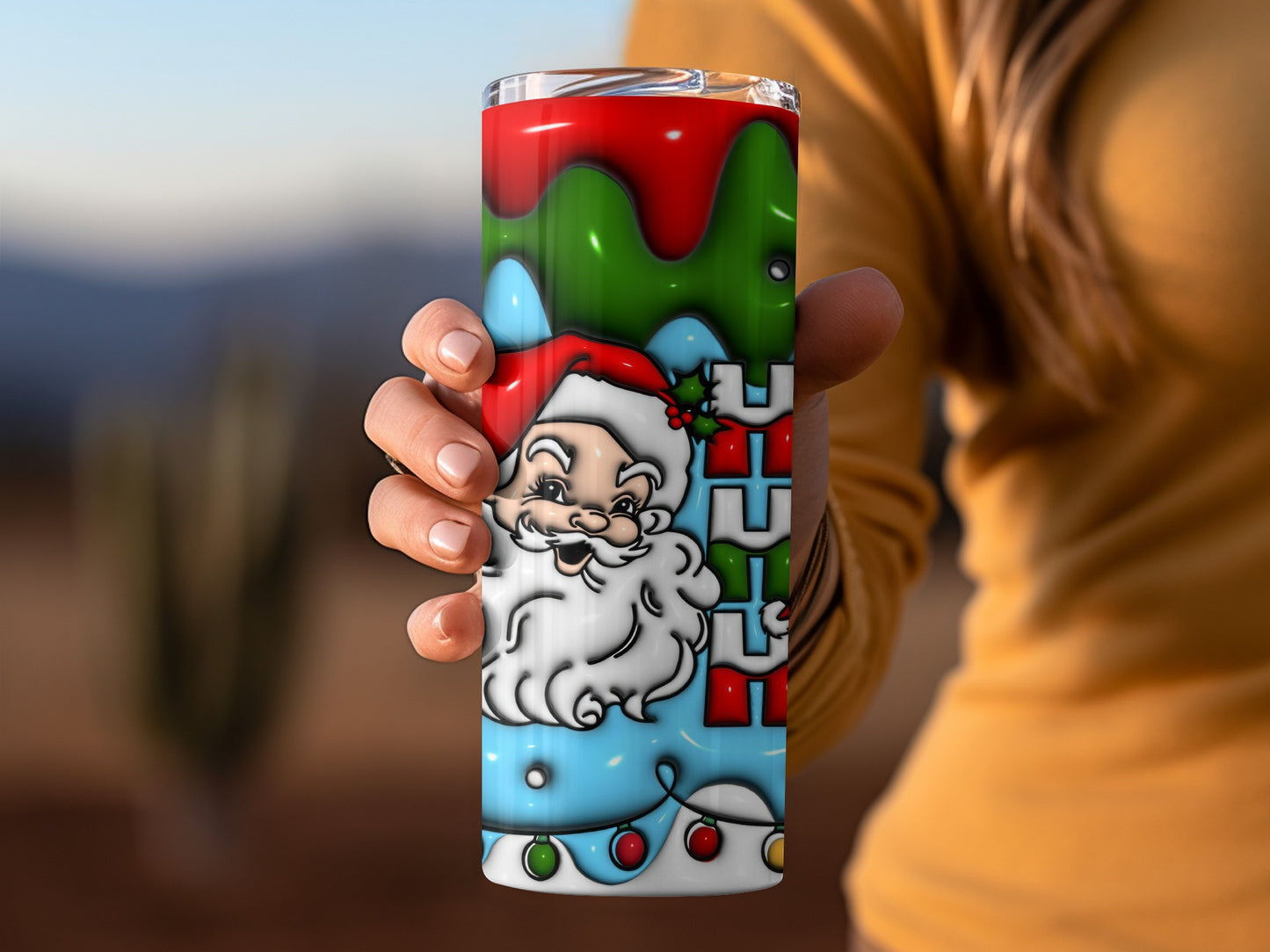 Festive Santa Claus Tumbler with Colorful Christmas Lights