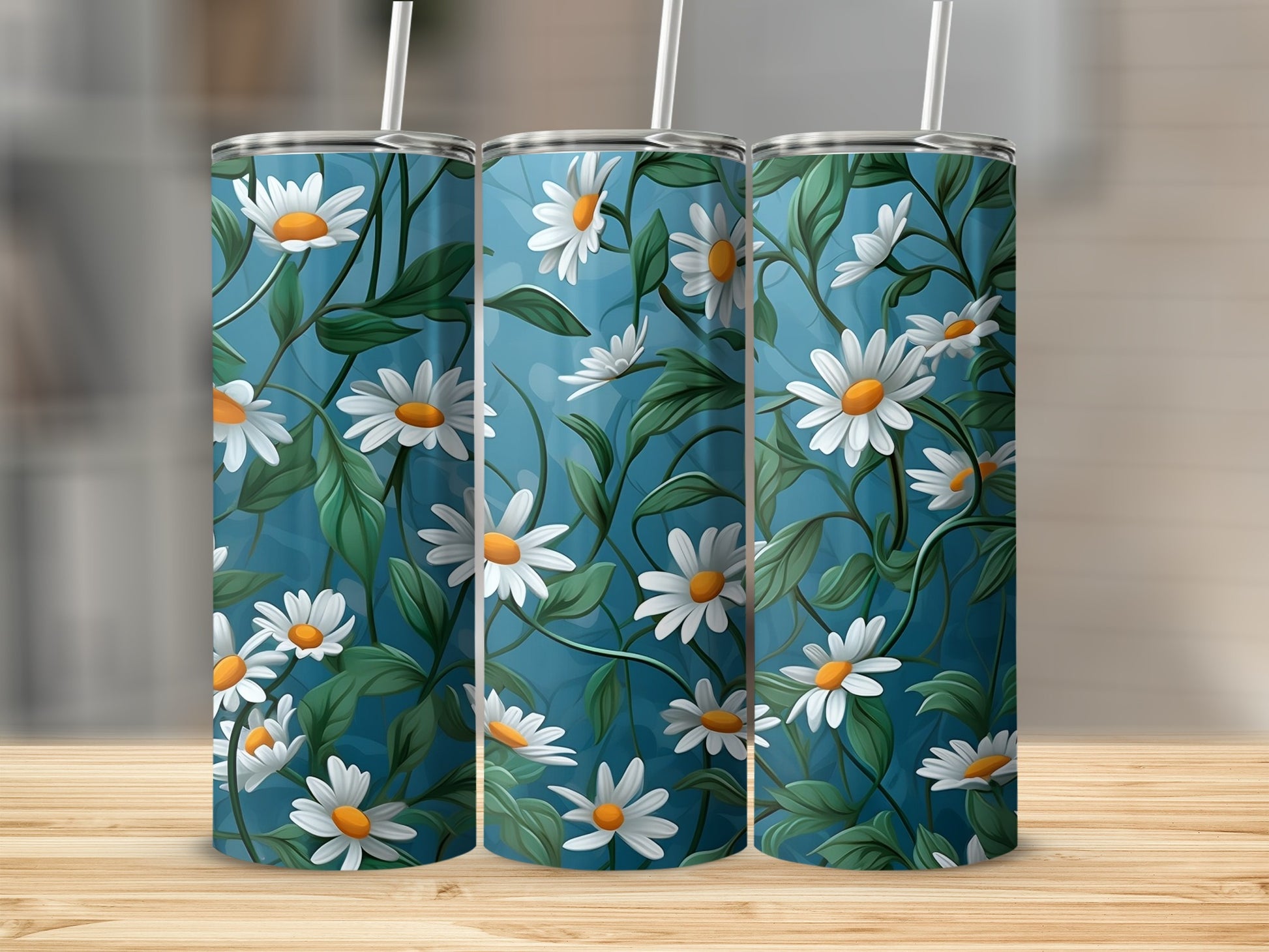 White Daisy Green Foliage Teal Pattern Tumbler product type