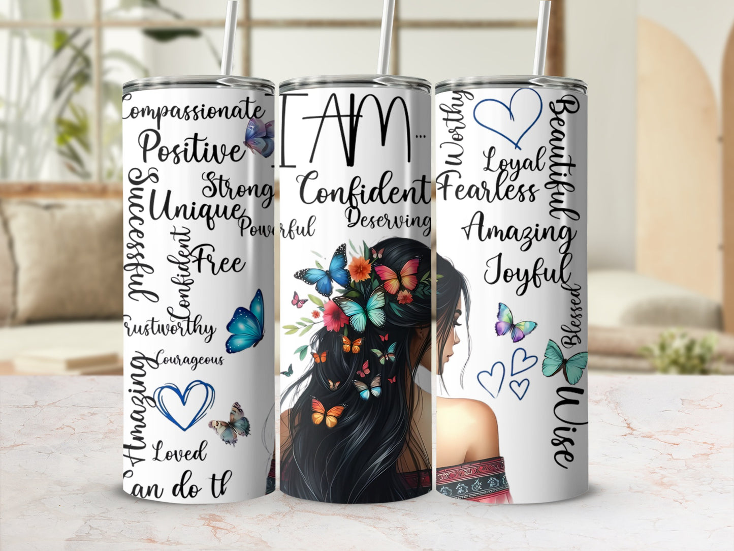 Inspirational Affirmations and Butterfly Art Tumbler