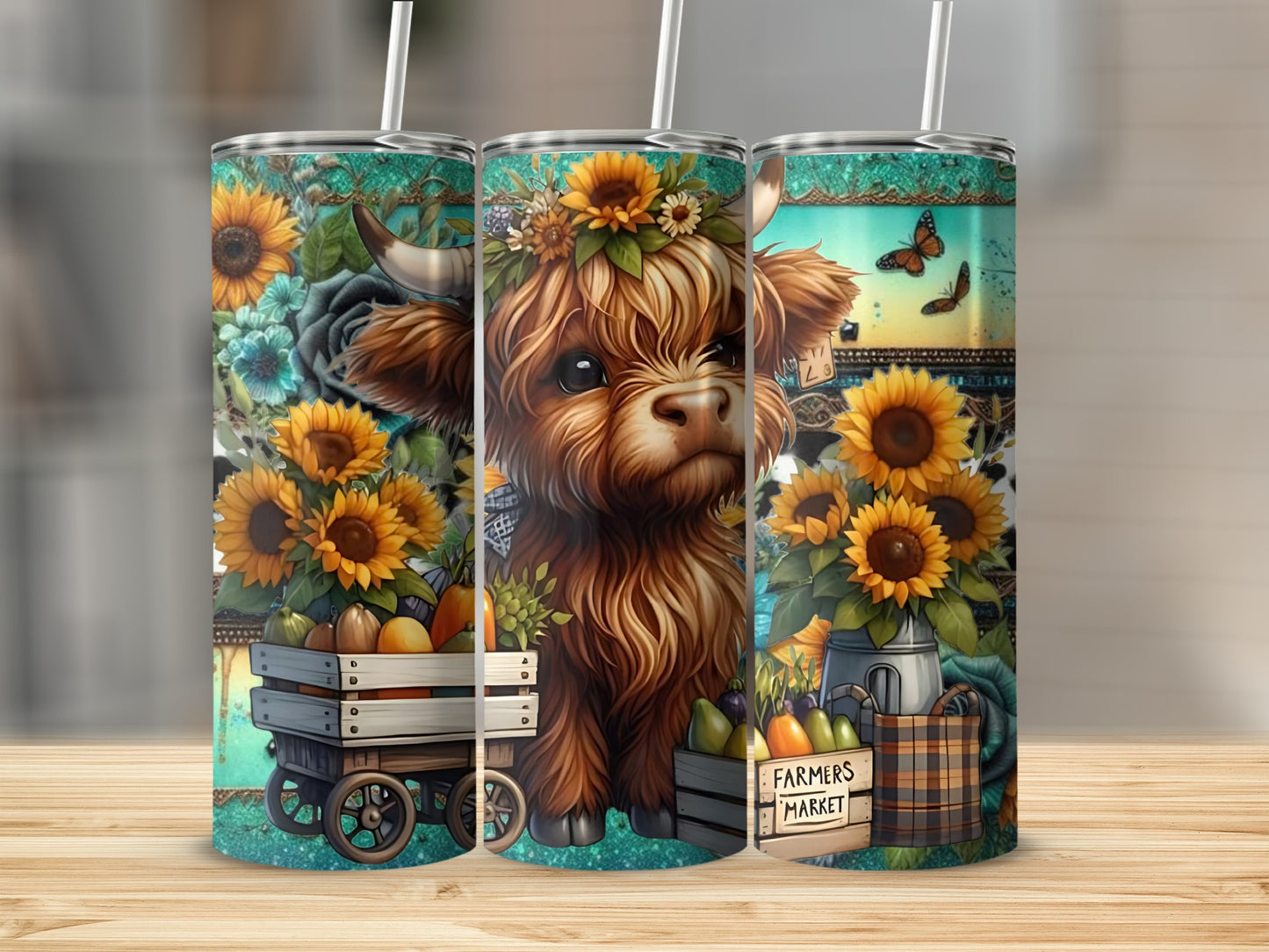 Highland Cow and Sunflowers Farmers Market tumbler