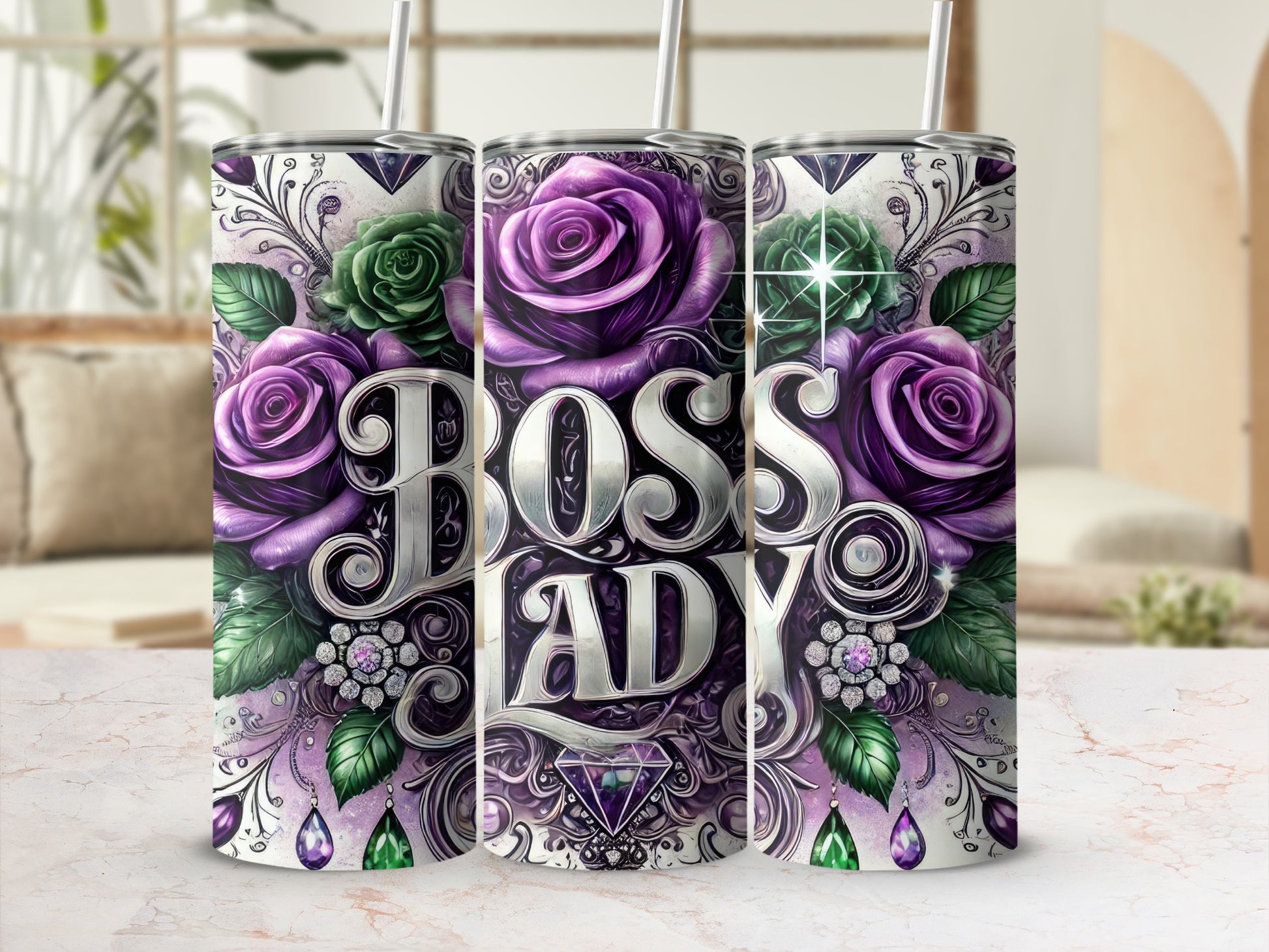 Purple Rose Boss Lady Design Insulated Tumbler