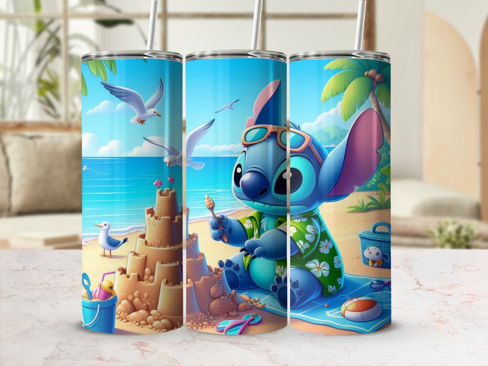 Cute Cartoon Character on Beach Scene Tumbler