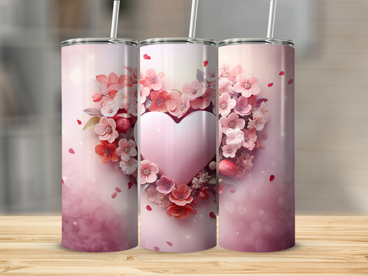 Pink Heart and Flowers Design Tumbler