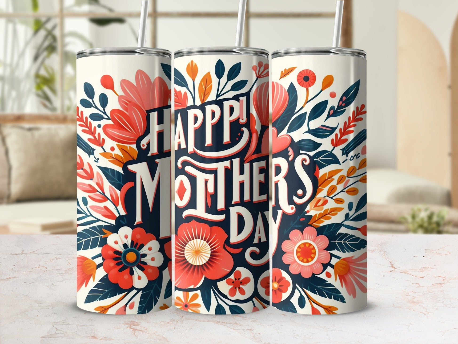 Colorful Happy Mother's Day Floral Travel Mug