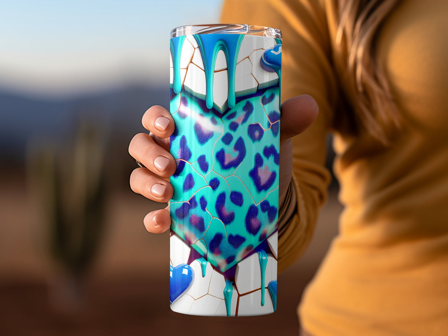 Leopard Pattern Heart Dripping Blue Sweet Treat Tumblers