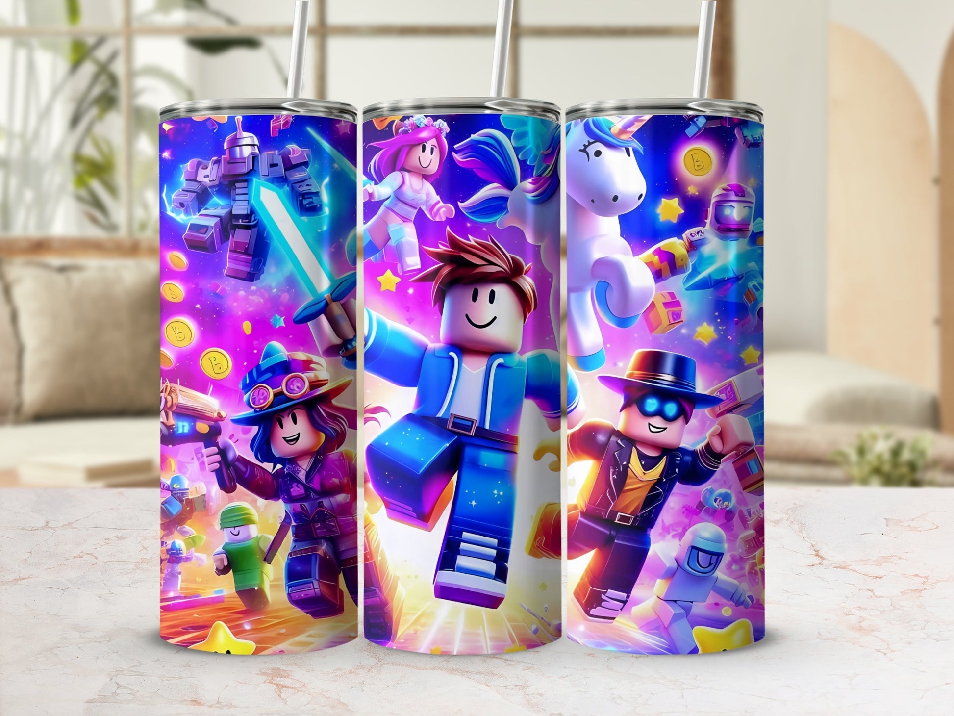 Colorful Gamer Fantasy Characters Tumbler Set