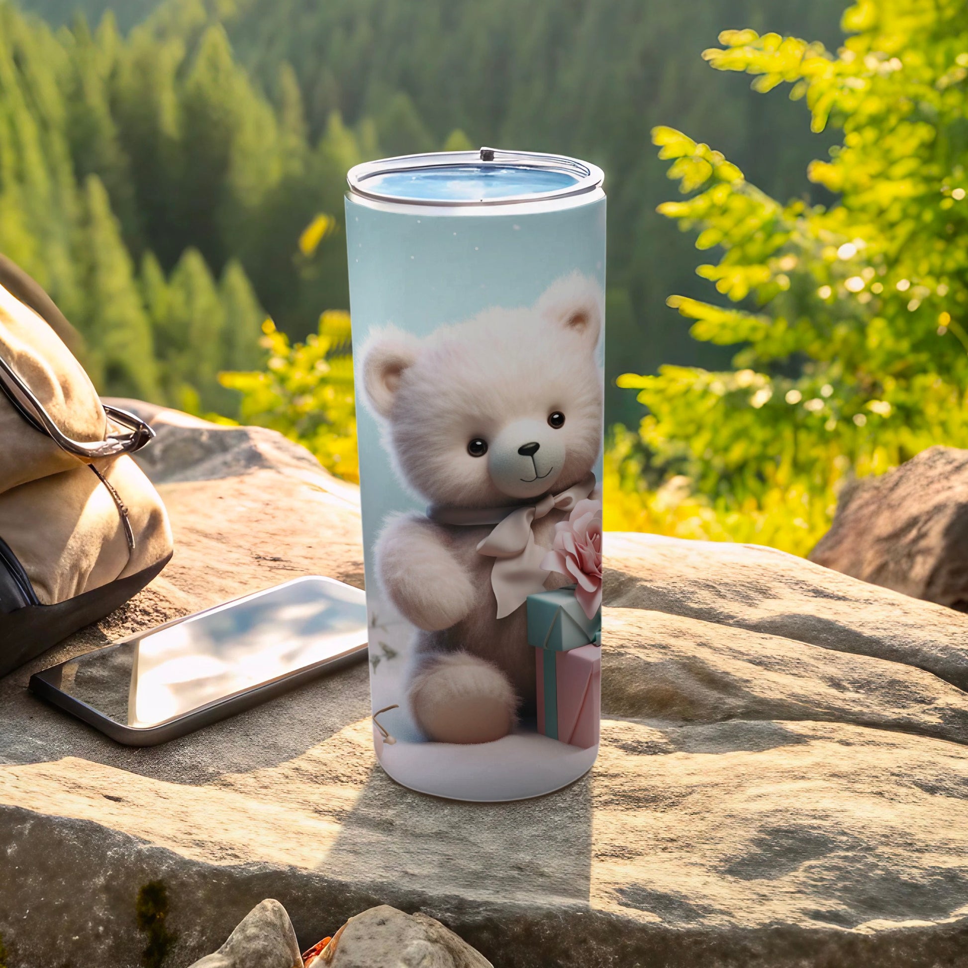 Cute Teddy Bear Tumbler with Gift Box and Bow Design