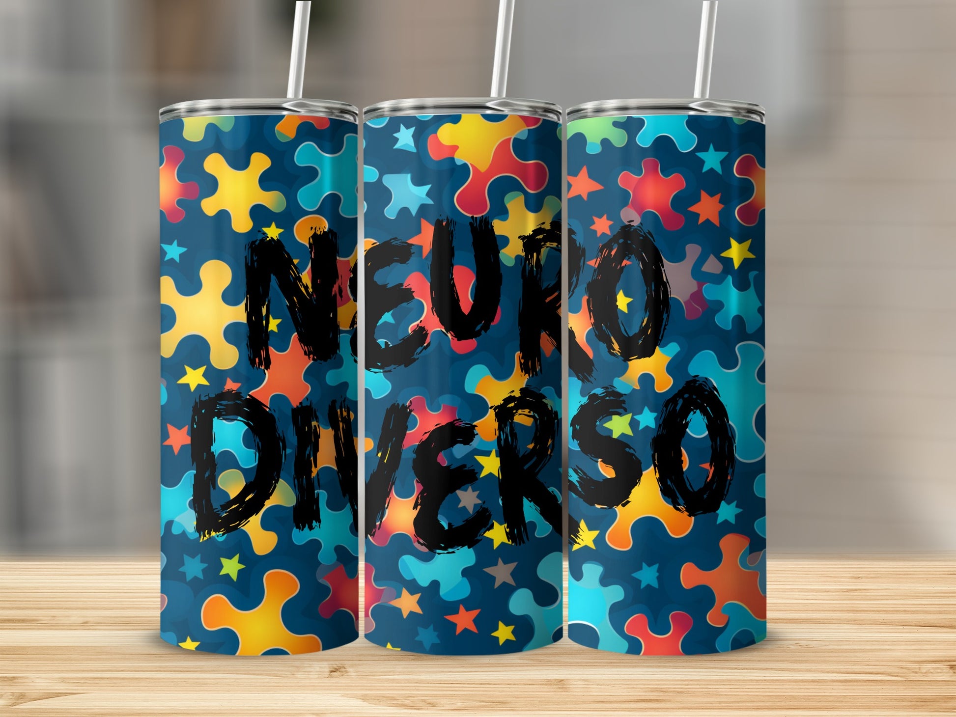 Neuro Diverso Colorful Puzzle Pattern Tumbler Cup