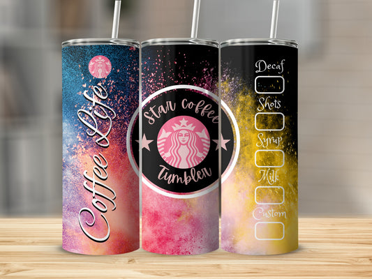 Colorful Star Coffee Tumbler with Customizable Checklist