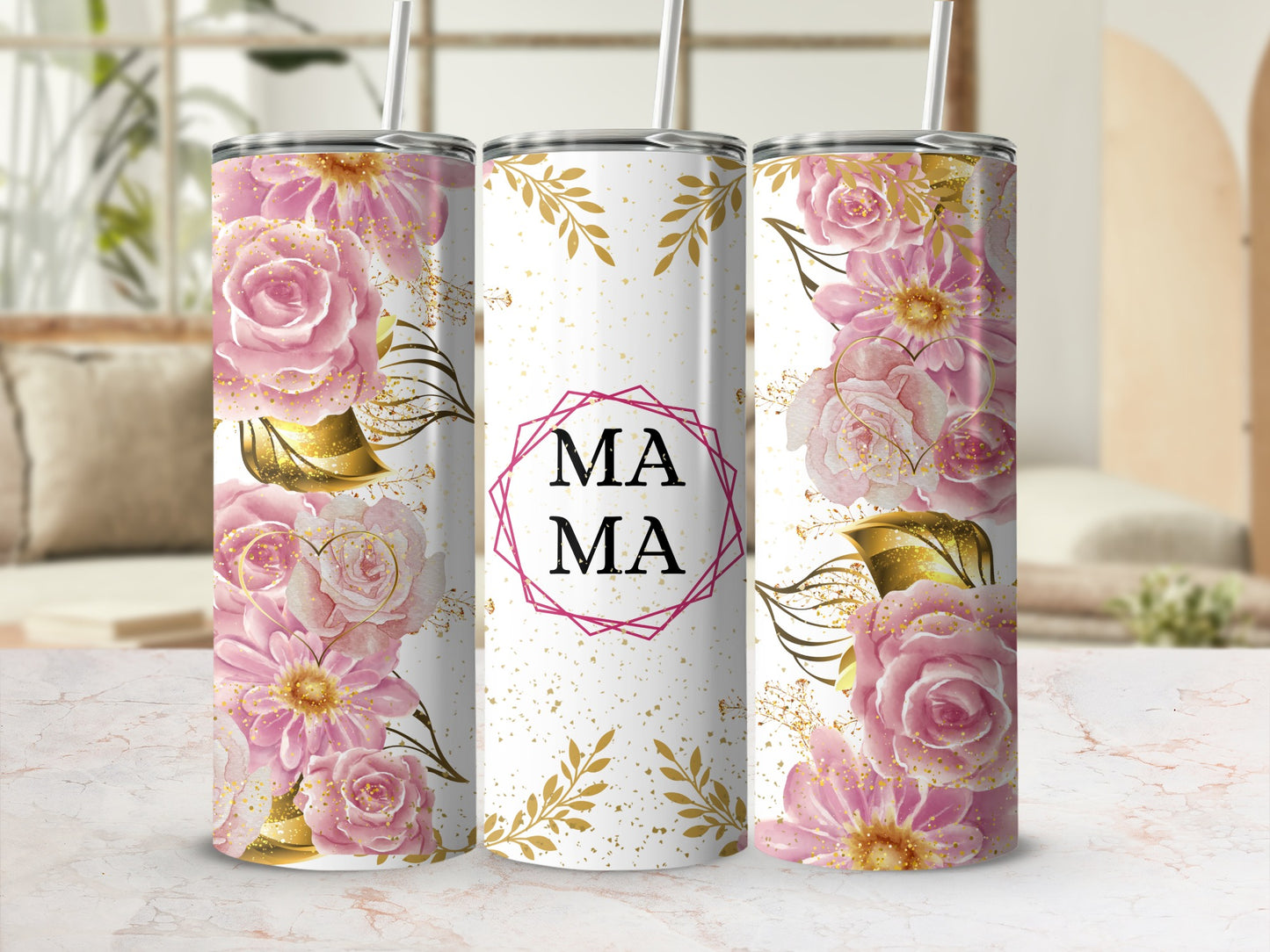 Pink Floral Mama Design Tall Tumbler Cup