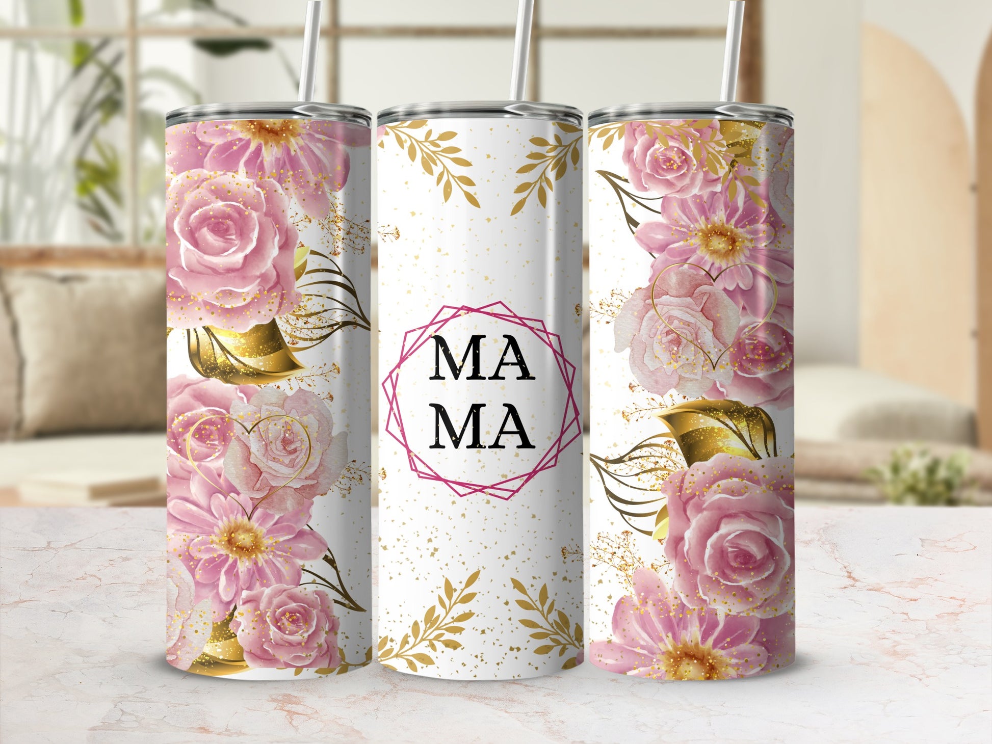 Pink Floral Mama Design Tall Tumbler Cup